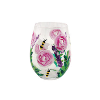 Hand Painted Bees Wine Glass